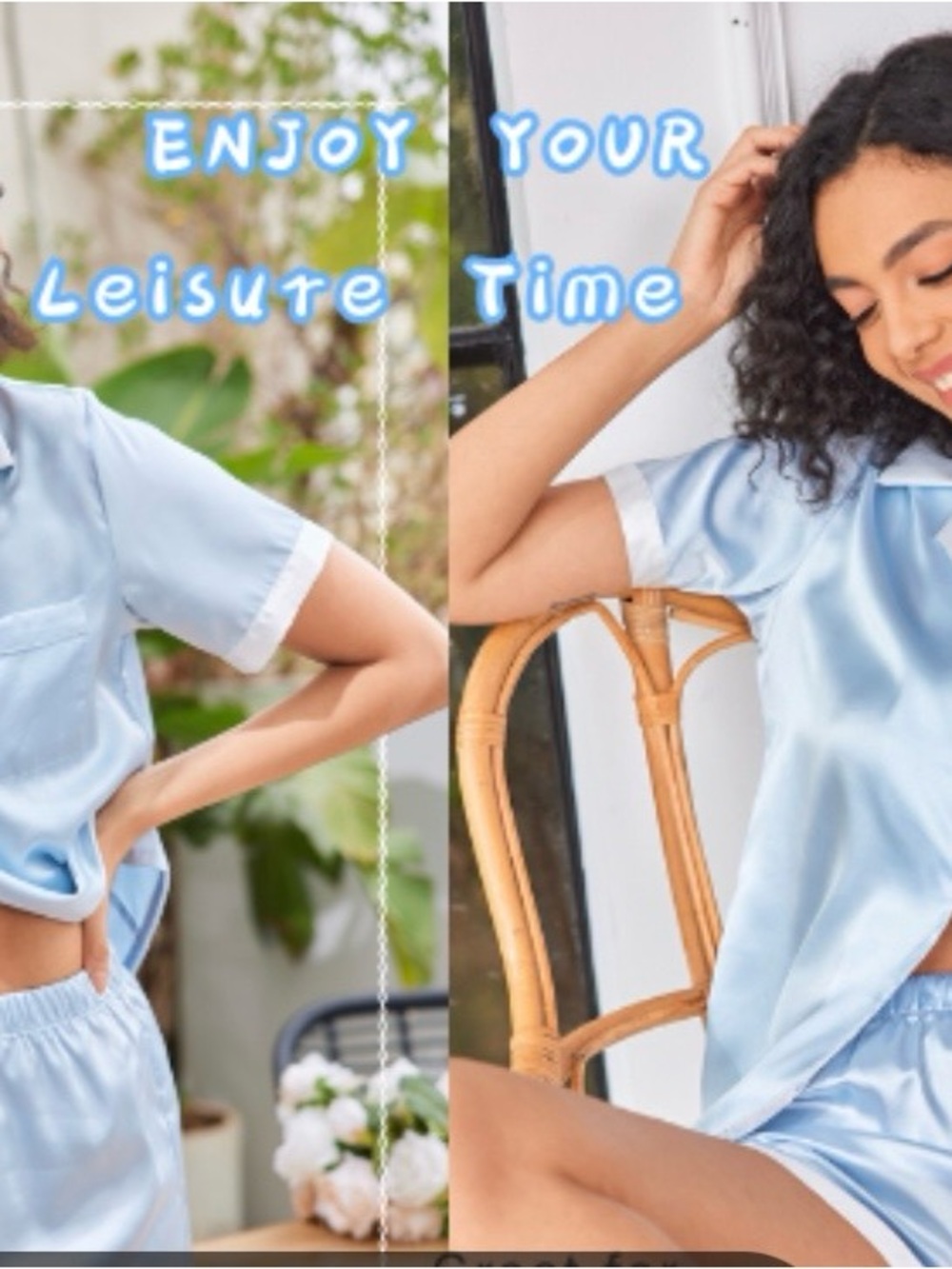 Light Blue Satin Short Sleeve Pajama Set - Women's Intimates